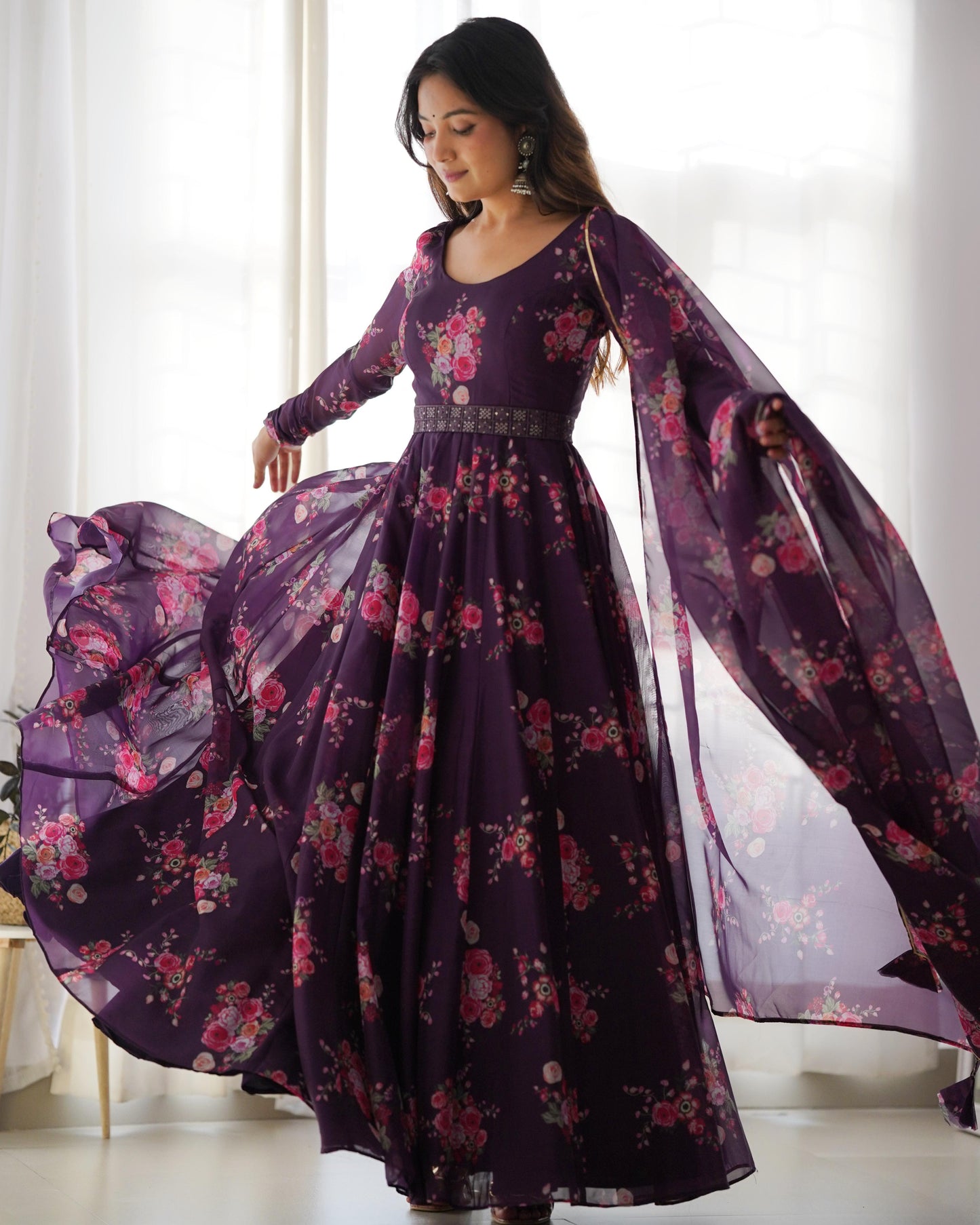 Wonderful Wine Color Printed Fully Stitched Anarkali Designer Gown