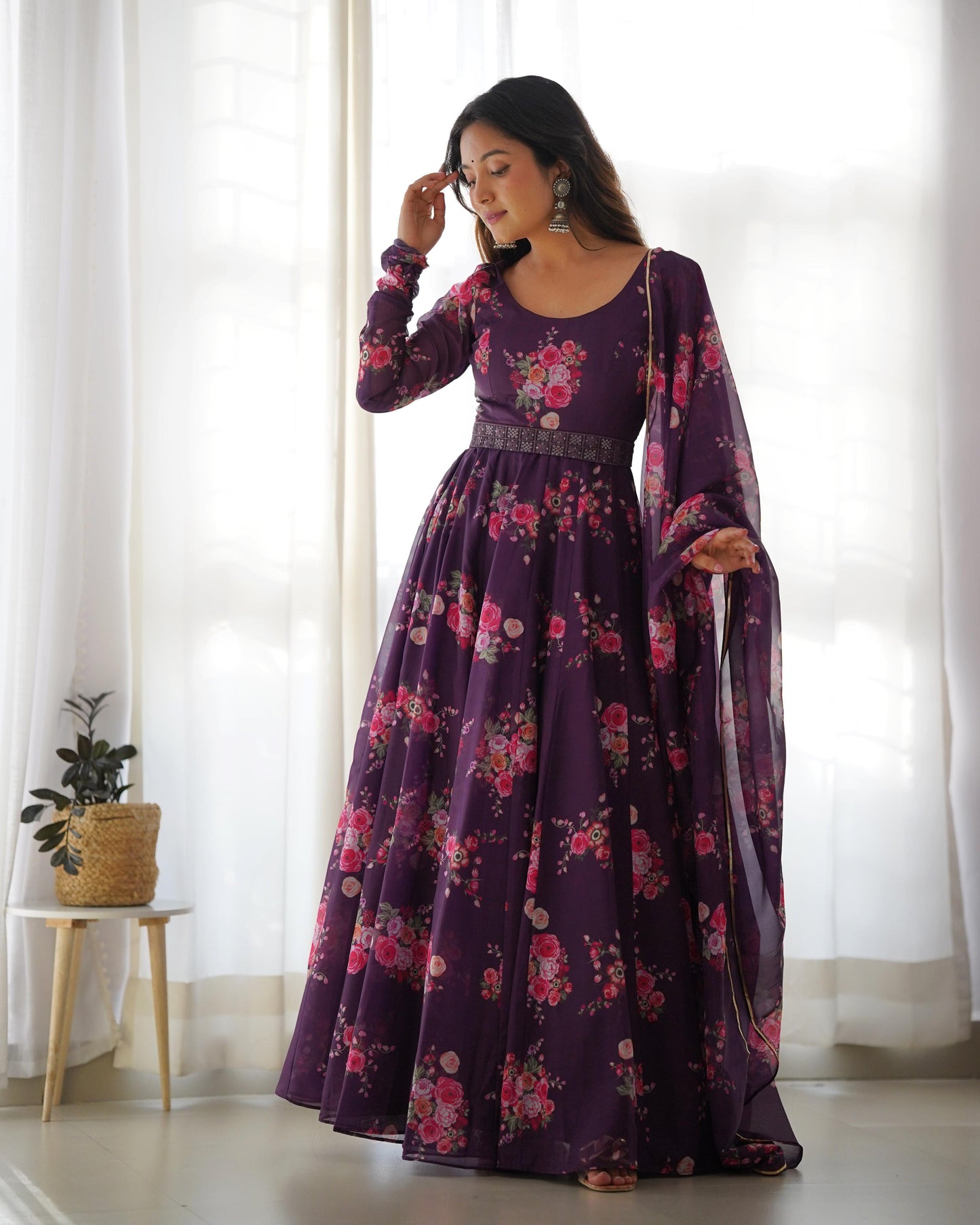 Wonderful Wine Color Printed Fully Stitched Anarkali Designer Gown