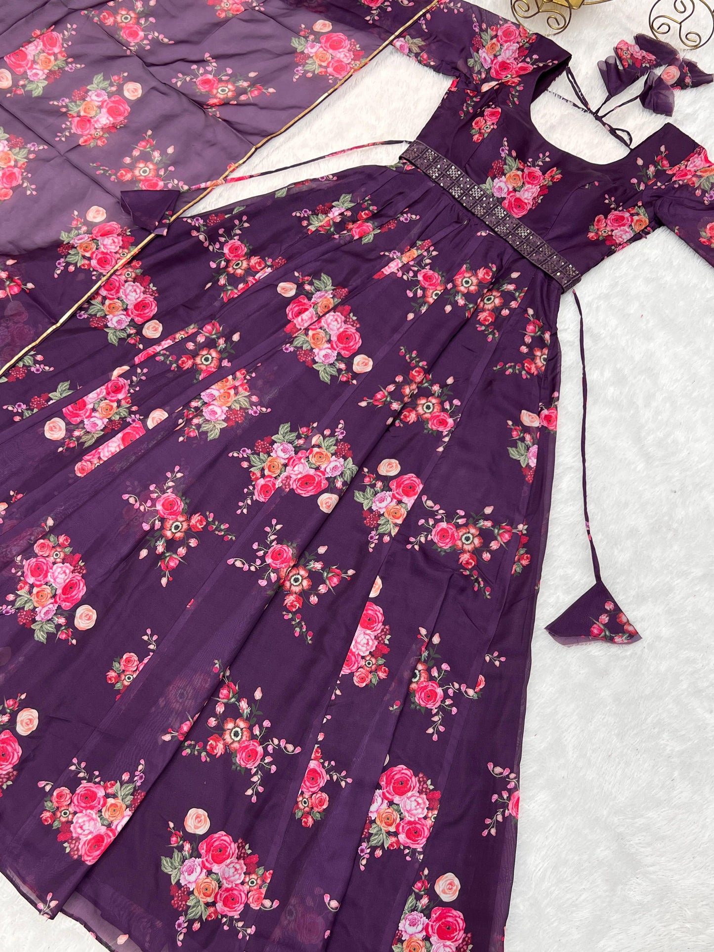 Wonderful Wine Color Printed Fully Stitched Anarkali Designer Gown