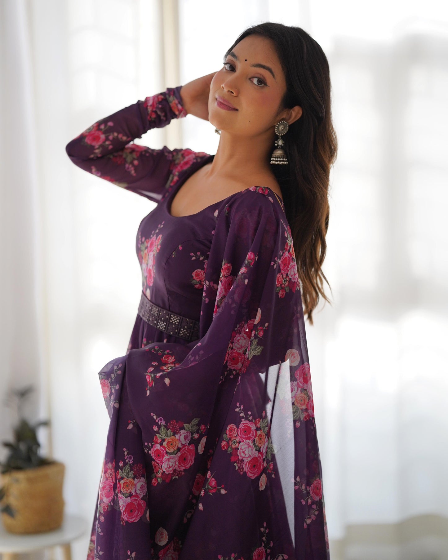 Wonderful Wine Color Printed Fully Stitched Anarkali Designer Gown