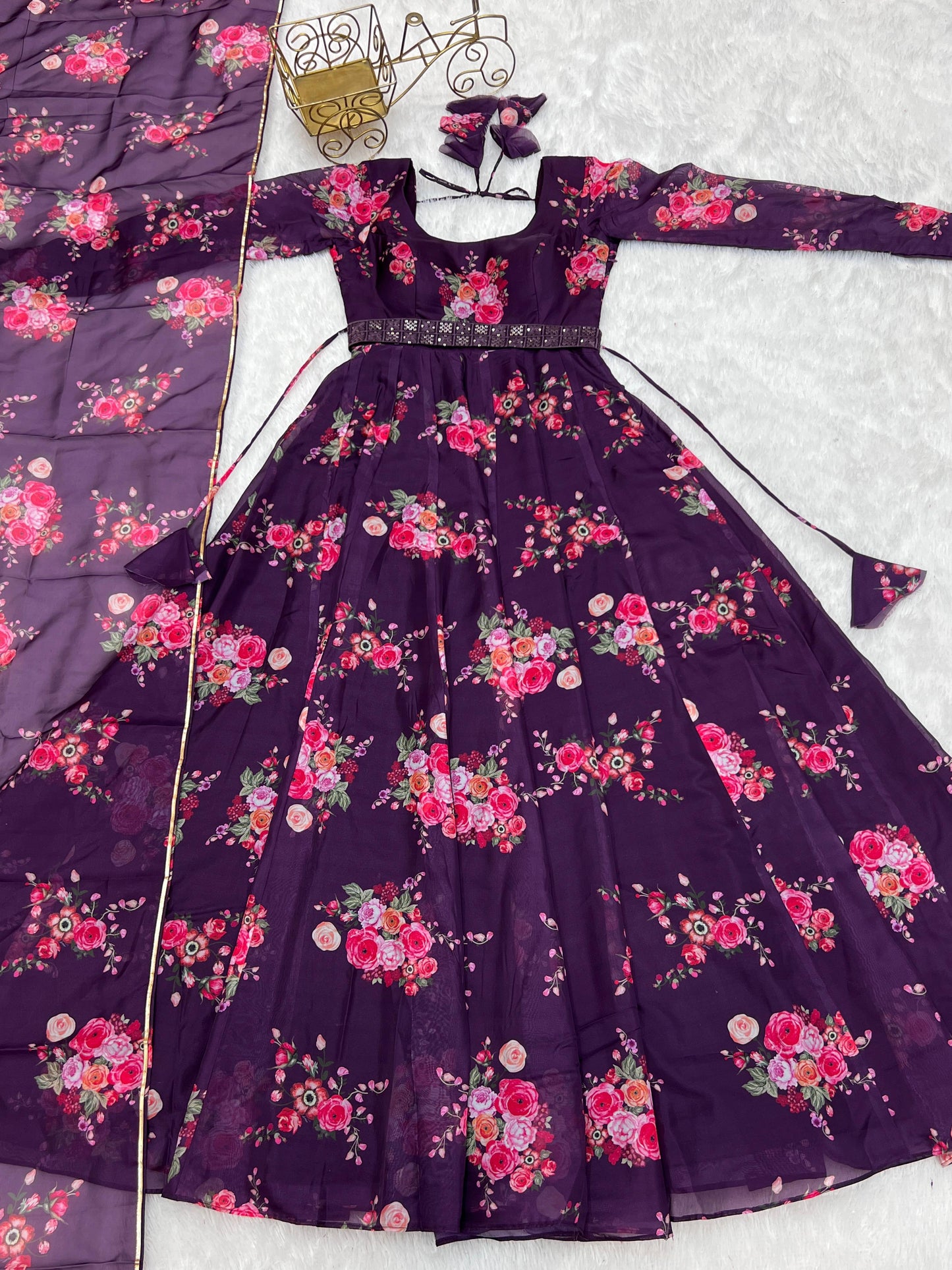 Wonderful Wine Color Printed Fully Stitched Anarkali Designer Gown