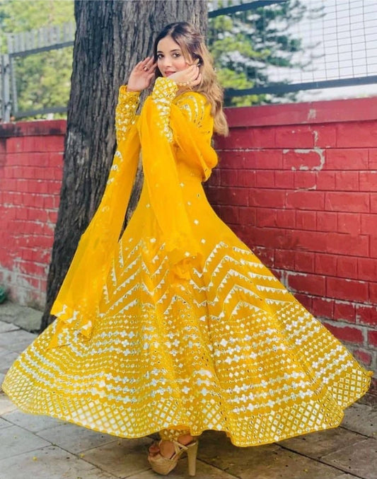 Extraordinary Mustard Color Georgette Sequence Work Design Salwar Suit